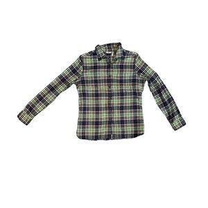 Woolrich Shirt Womens Petite M Green Blue Long Sleeve Button Up Outdoor Flannel